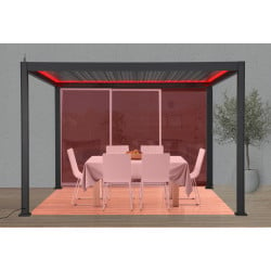 Pergola bioclimatique ALUMINIUM électrique équipée de rubans LED / Surface de protection : 11,83 m²
