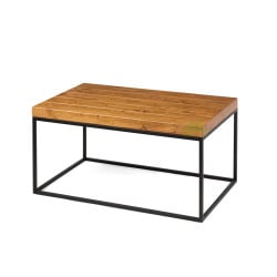 Table basse de salon de 1x0.6m, bois couleur chêne avec socle en acier.