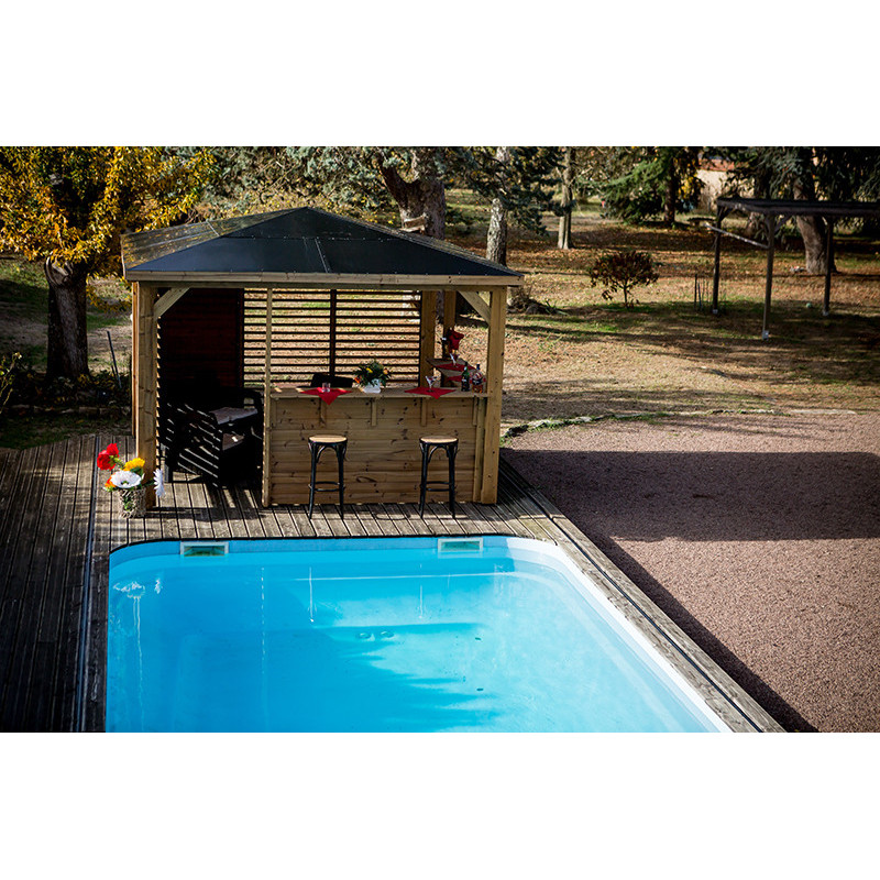 Pool House BLUETERM Structure en bois 2 parois avec ventelles mobiles / 2 parois avec comptoir