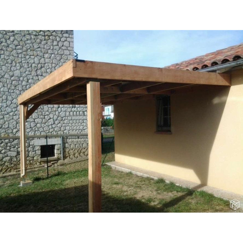Carport adossable toit plat en bois douglas de 15m2 - CPBF