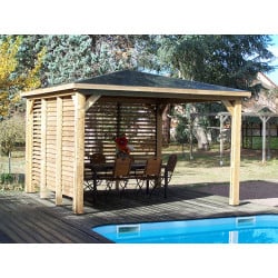 Pool House BLUETERM Structure en bois 2 parois avec ventelles mobiles 3.5x3.5m