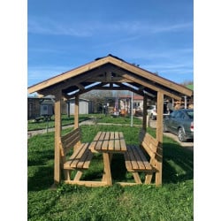 Table/bancs en bois avec toit OCCITABLE 2.61x1.87m
