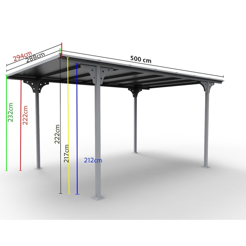 Carport toit plat 2.94x5m en aluminium - HABRITA